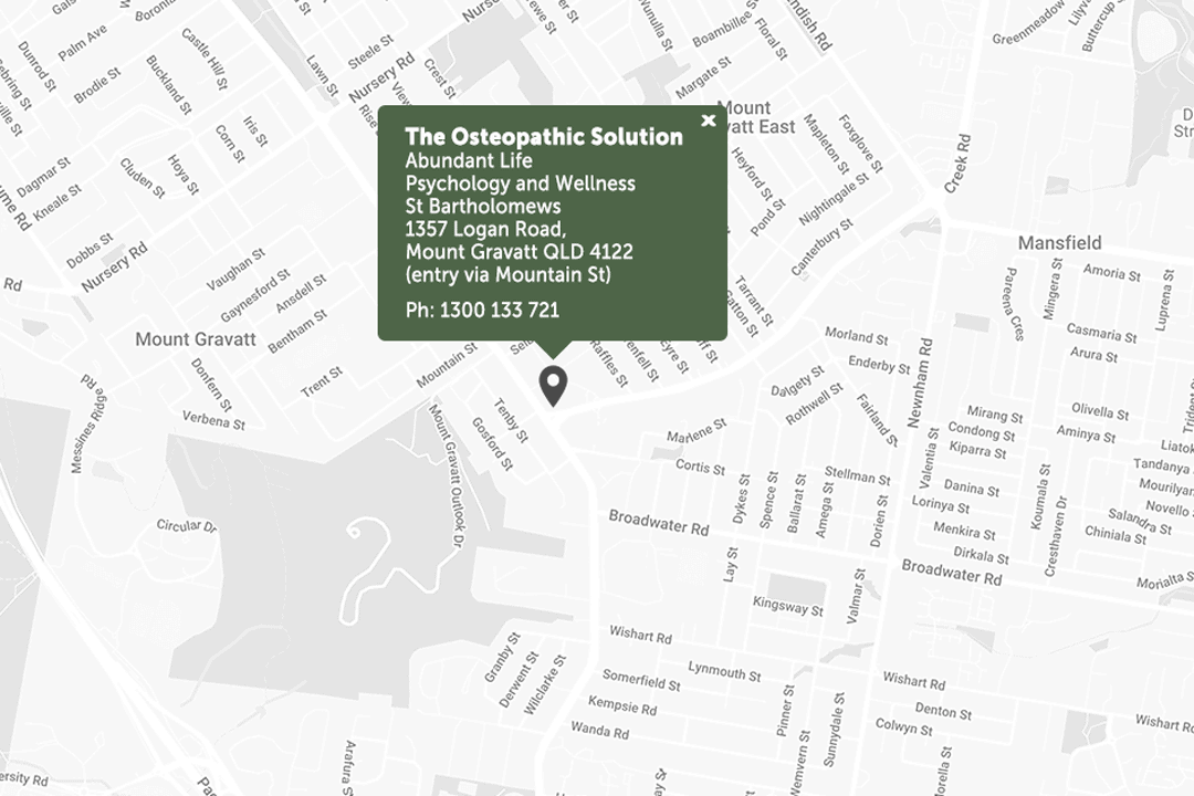 The Osteopathic Solution, Abundant Life - Psychology and Wellness, St Bartholomews, 1357 Logan Road, Mount Gravatt